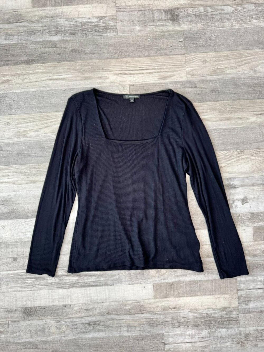 INC Black Ribbed Square Neck Long Sleeve Stretch Knit Top Size XXL D35